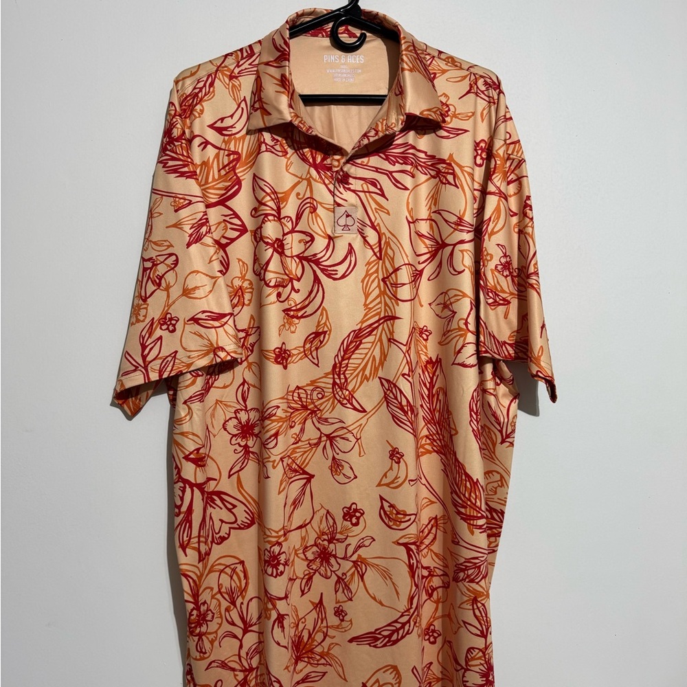 Men's Floral Polo Shirt in Red and Tan